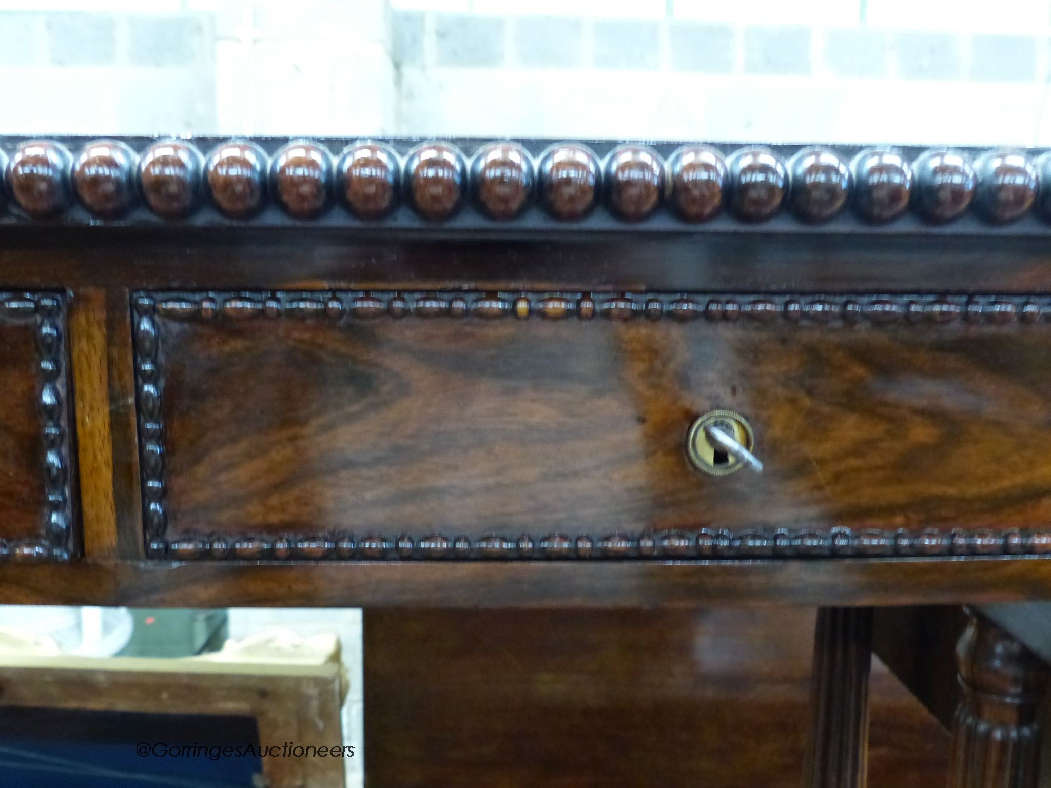 A 19th century French rosewood sofa table, width 86cm, depth 60cm, height 74cm